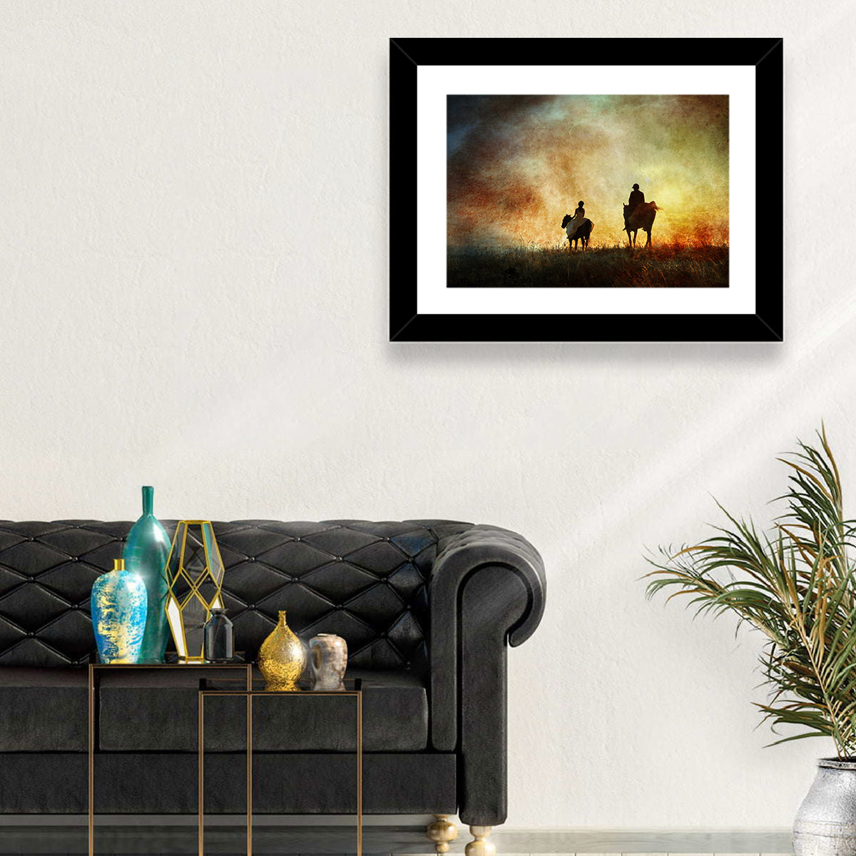 Silhouetted Horse Riders at Sunset Wall Art