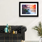 Ocean Waves Under Burning Sky Wall Art