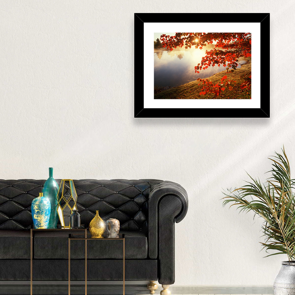 Autumn Pond Sunrise Connecticut Wall Art in a room, landscape