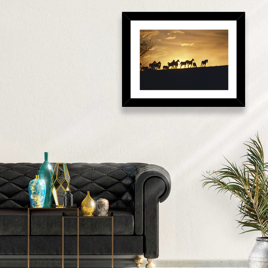 Mustang Silhouettes at Sunset Wall Art