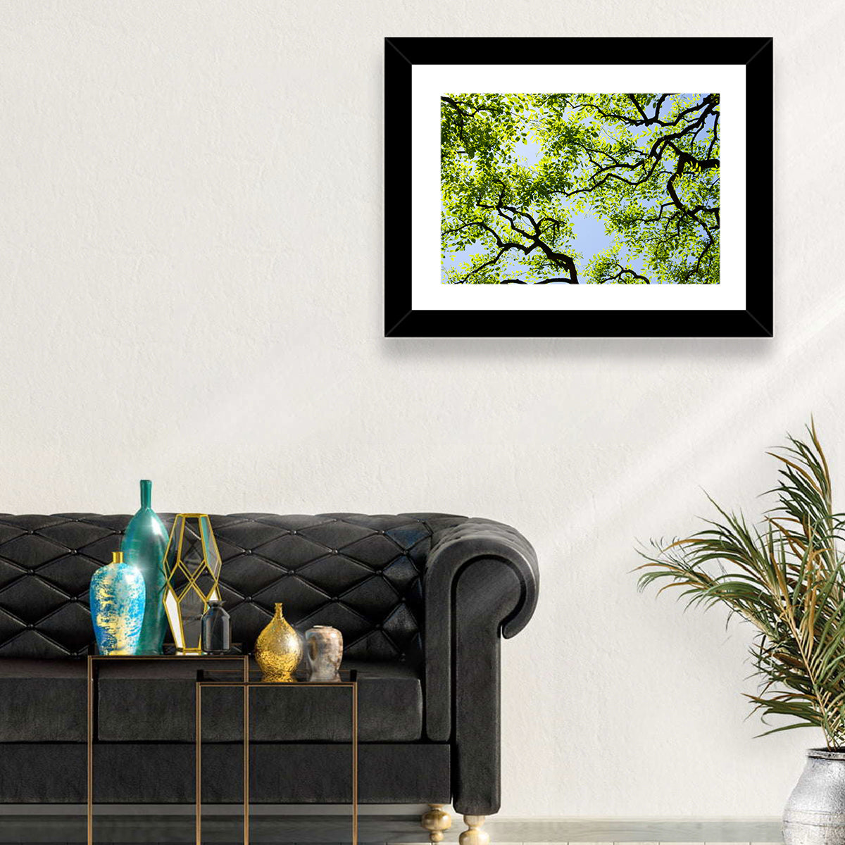 Sunlit Tree Canopy Wall Art in a room, landscape