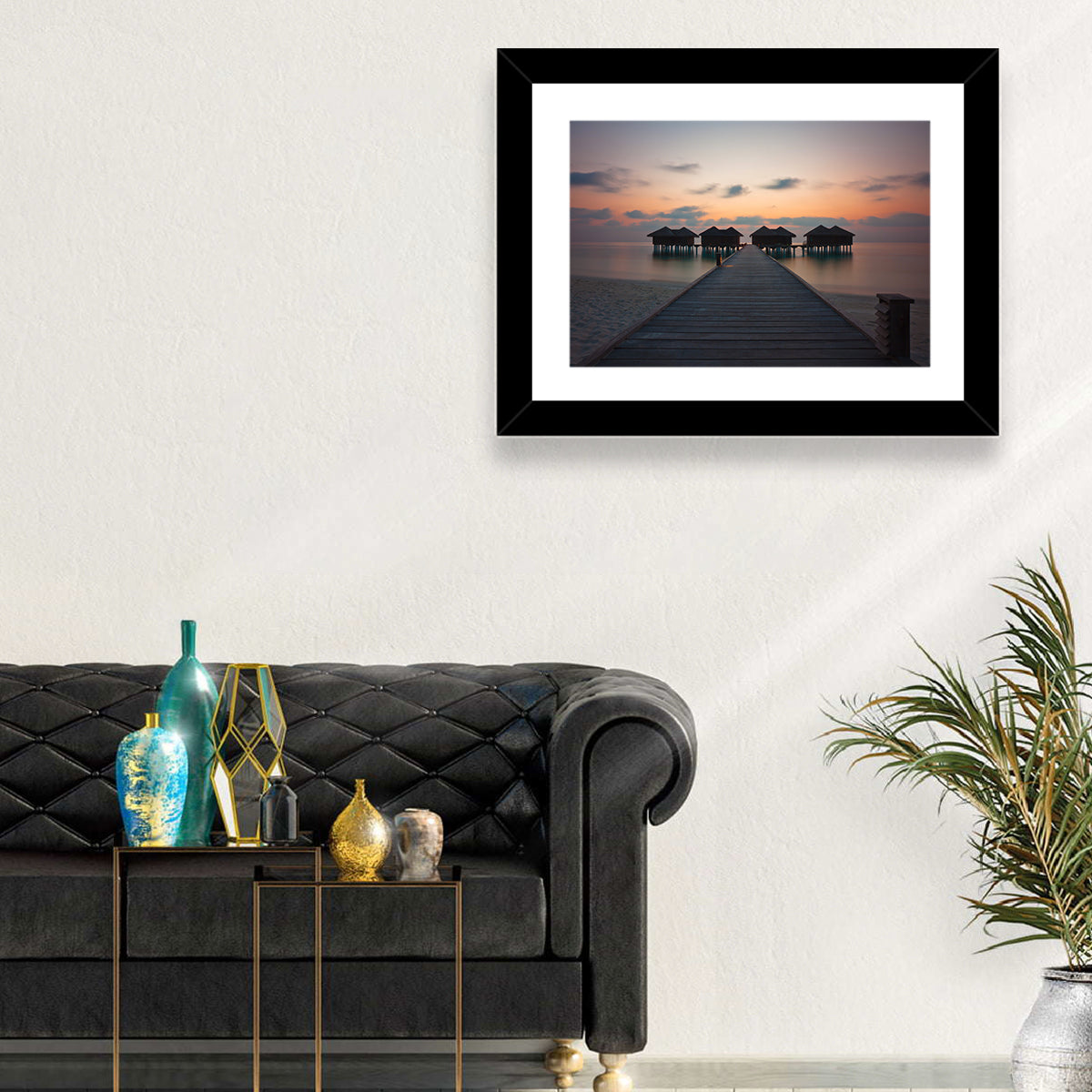 Overwater Bungalows at Sunset Wall Art