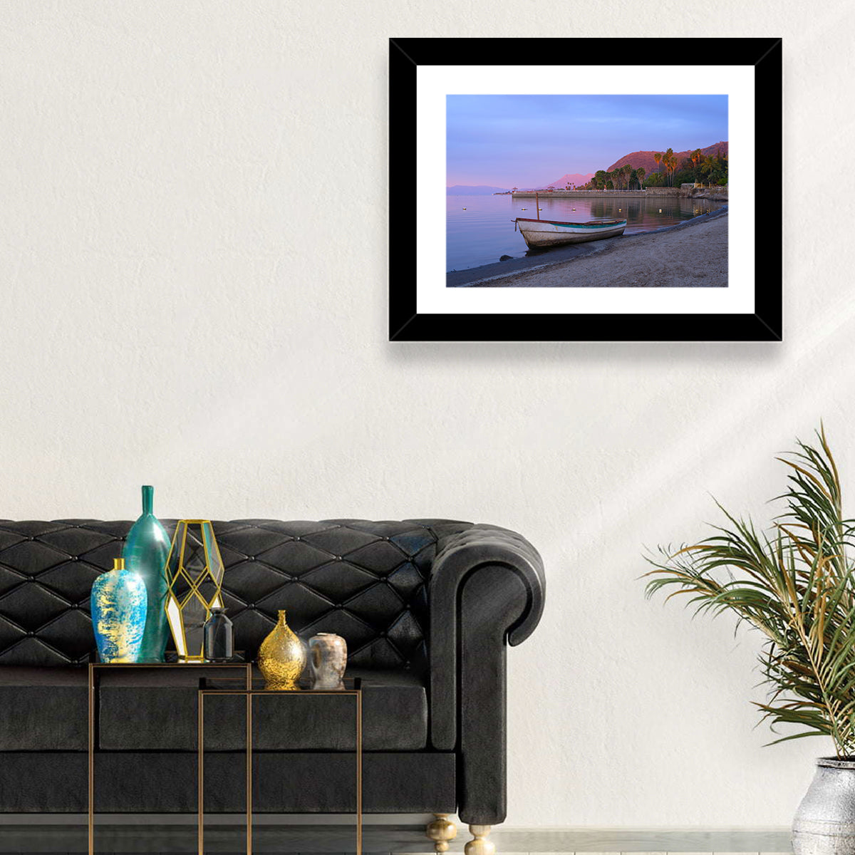 Lake Chapala Shoreline at Dusk Wall Art in a room, landscape