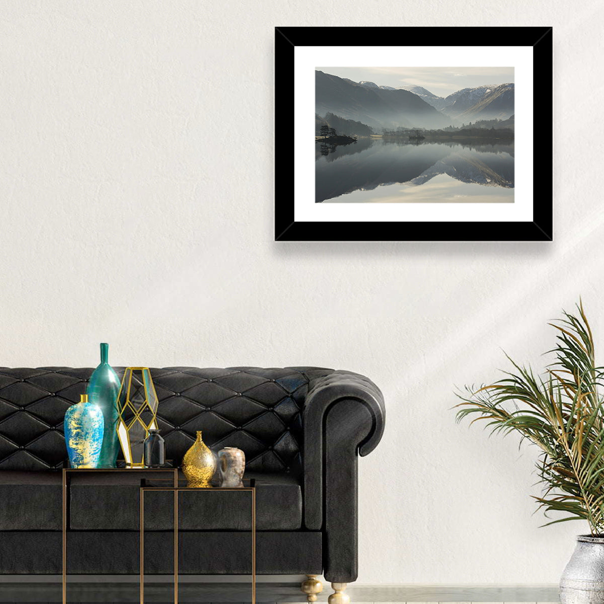 Lake Ullswater Morning Mist Wall Art in a room, landscape