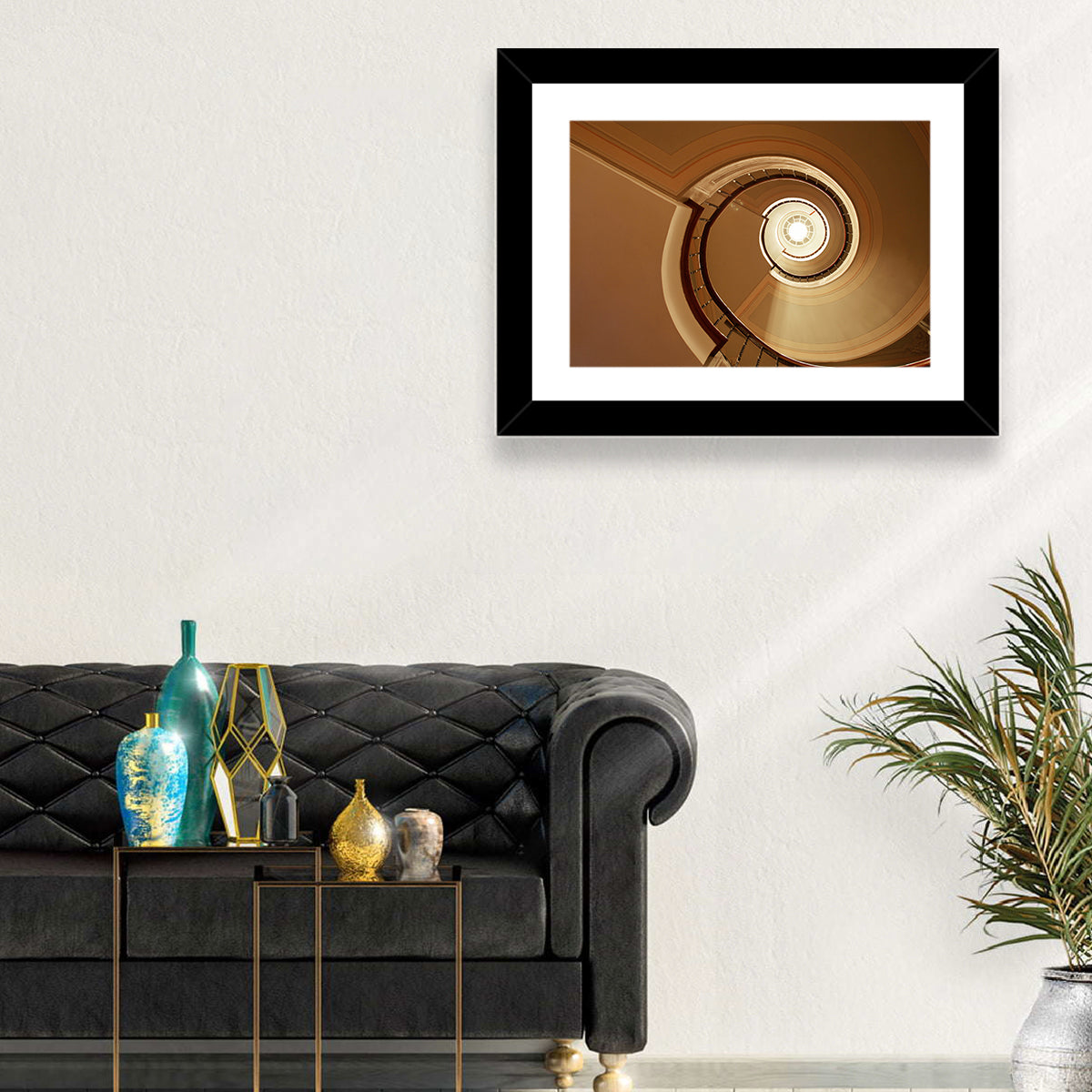 Worms-eye Spiral Staircase Wall Art in a room, landscape