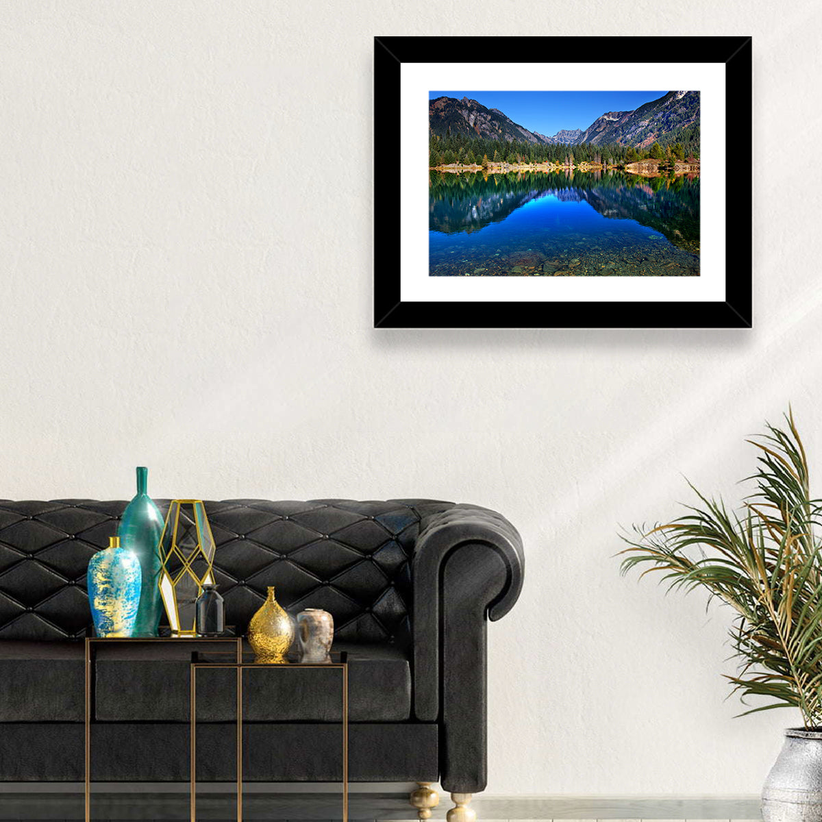 Gold Lake Reflection Wall Art in a room, landscape