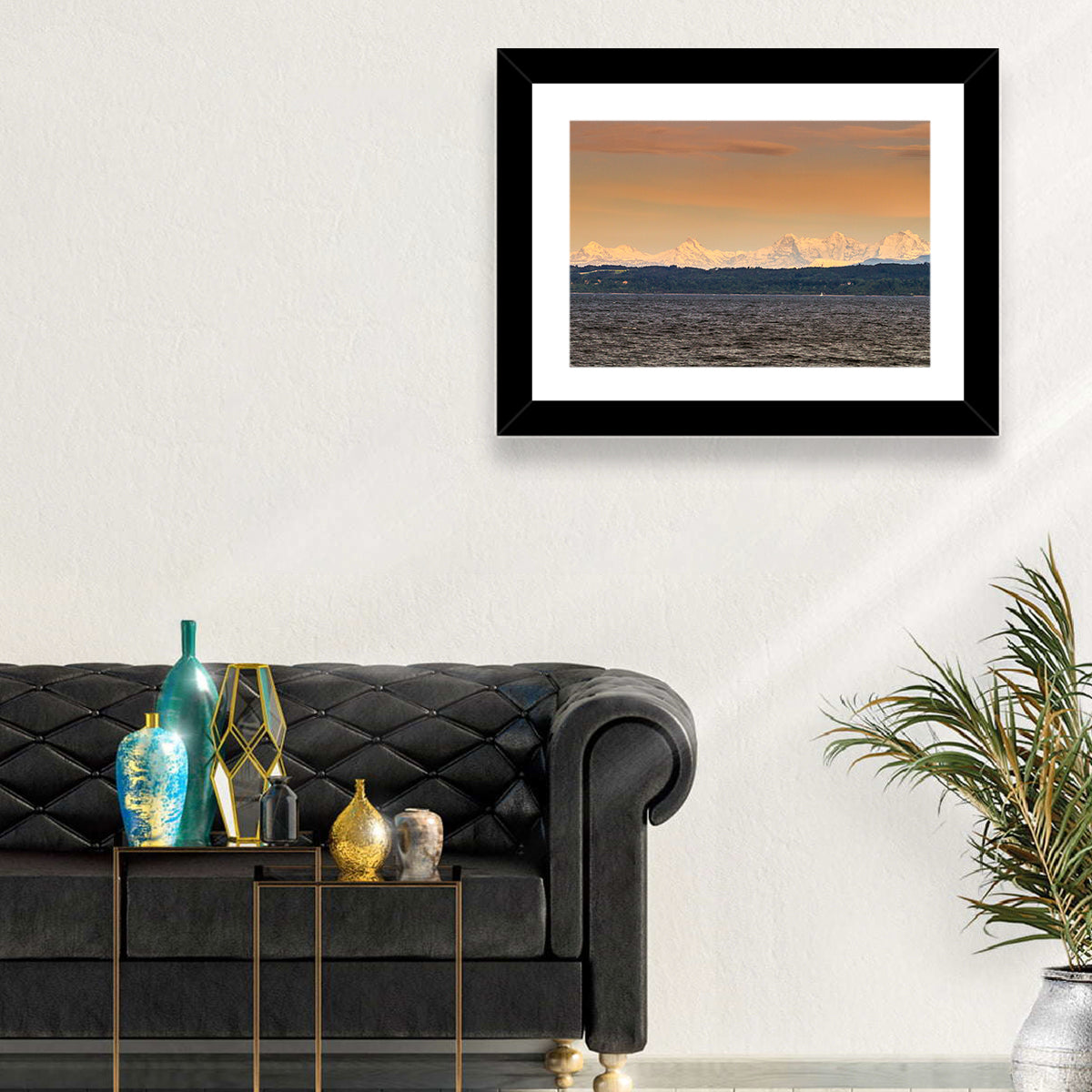 Lake Neuchatel Golden Hour Wall Art in a room, landscape