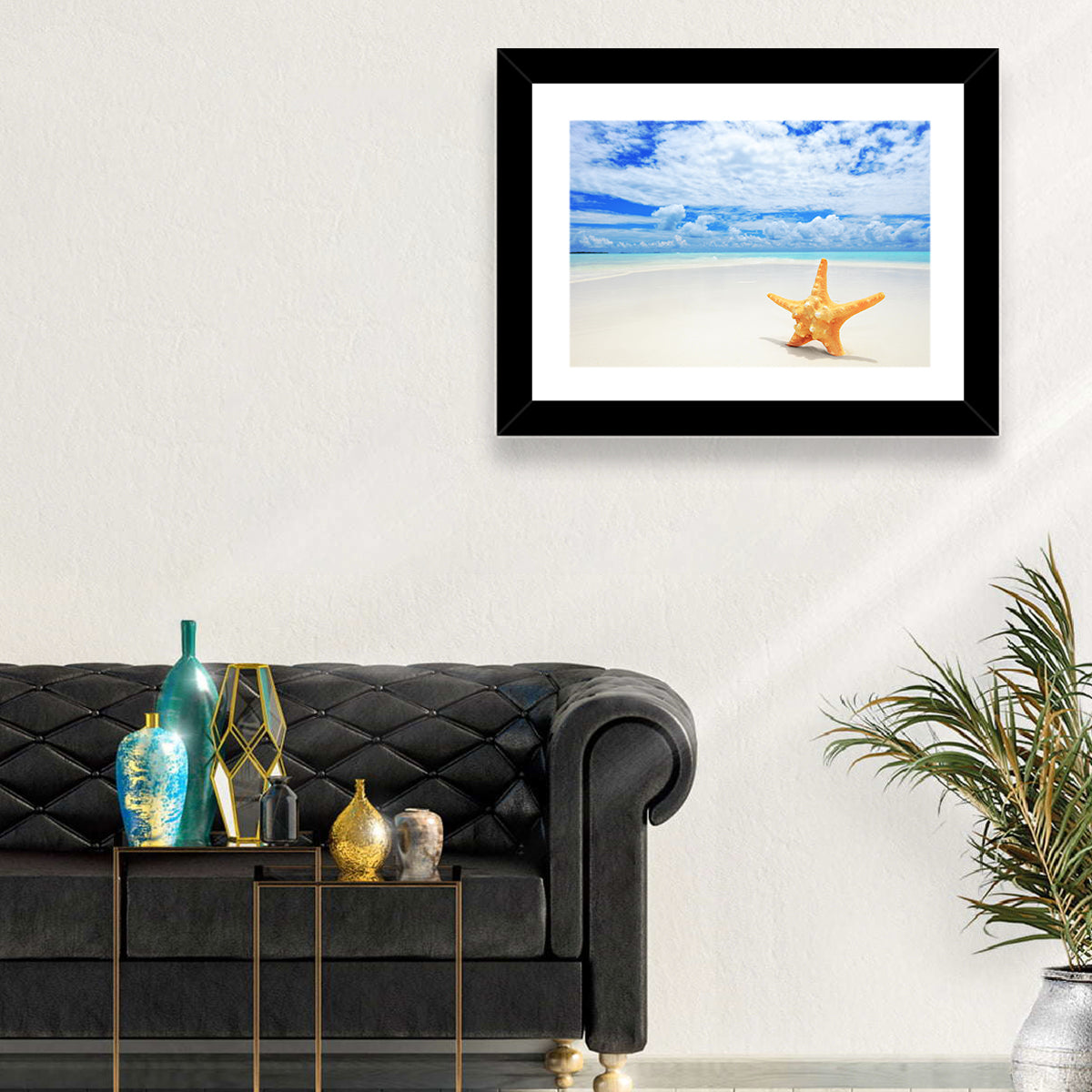 Minimalist Yellow Starfish on Turquoise Shore Wall Art