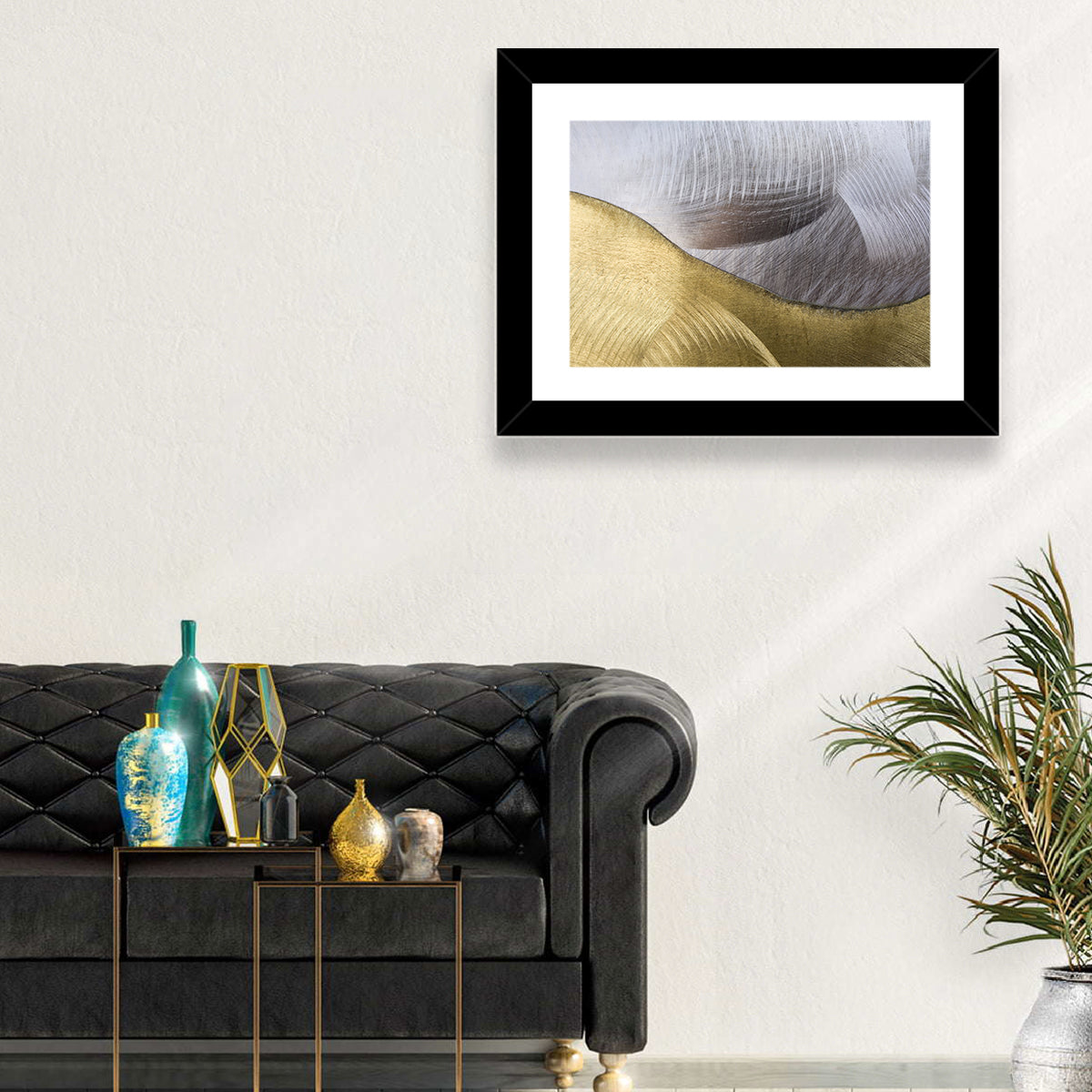 Thin Line Metallic Abstract Wall Art in a room, landscape