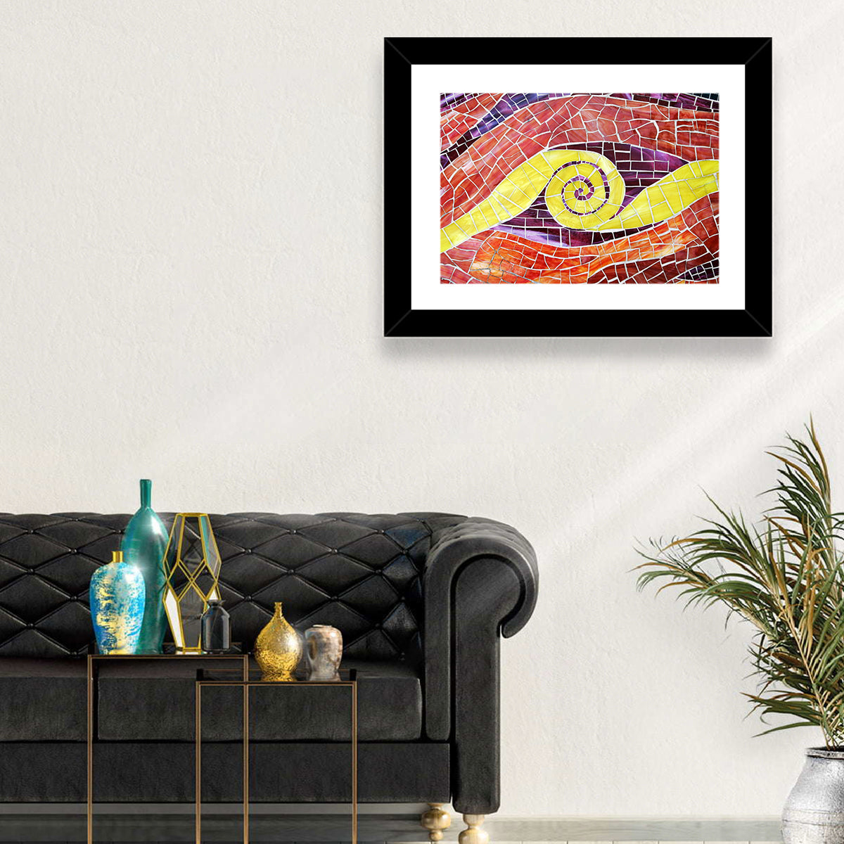 Red and Yellow Spiral Mosaic Wall Art