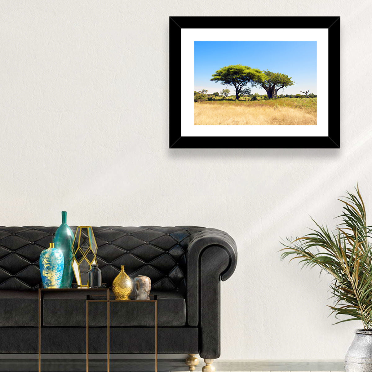 Acacia and Baobab Trees Wall Art in a room, landscape