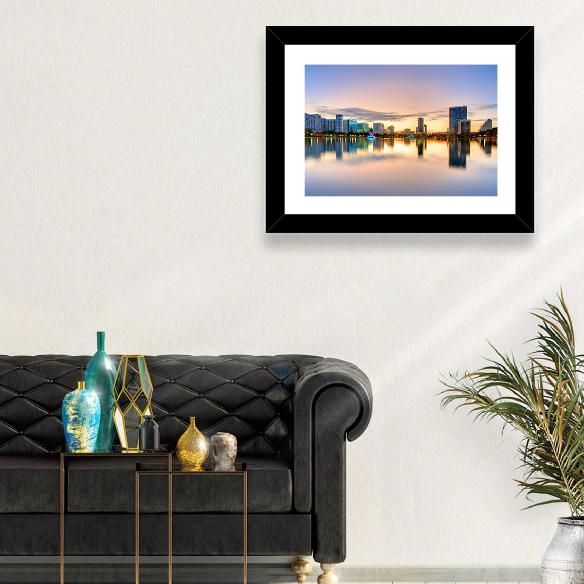 Orlando Skyline at Dusk Wall Art in a room, landscape