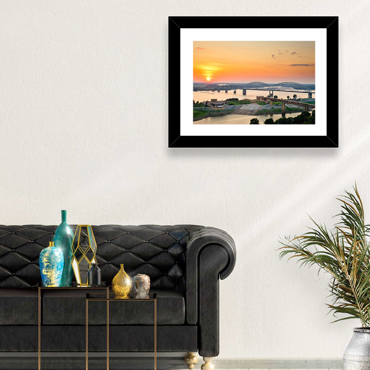 Hernando De Soto Bridge at Sunset Wall Art in a room, landscape