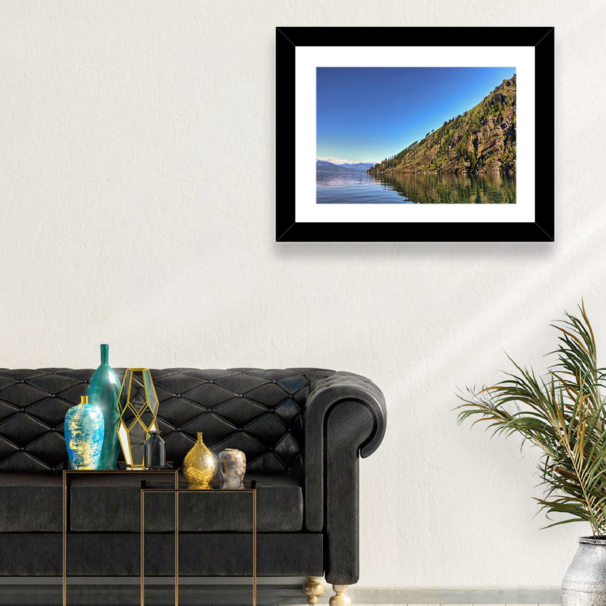 Monarch Mountains Lake Wall Art in a room, landscape