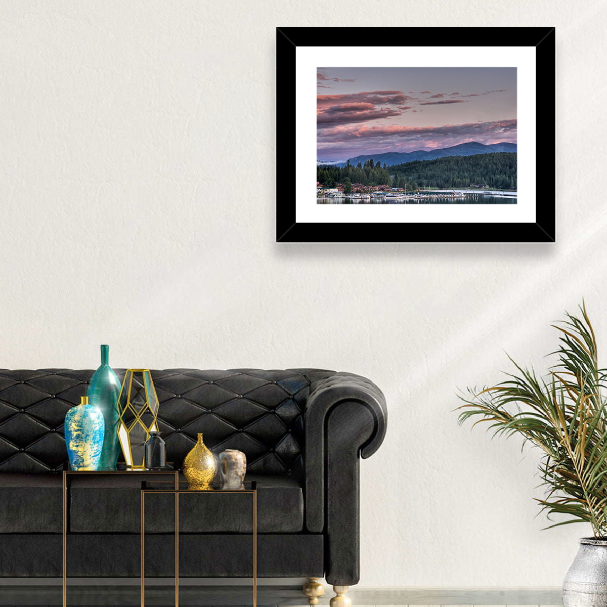 Lake Pend Oreille Twilight Reflection Wall Art in a room, landscape