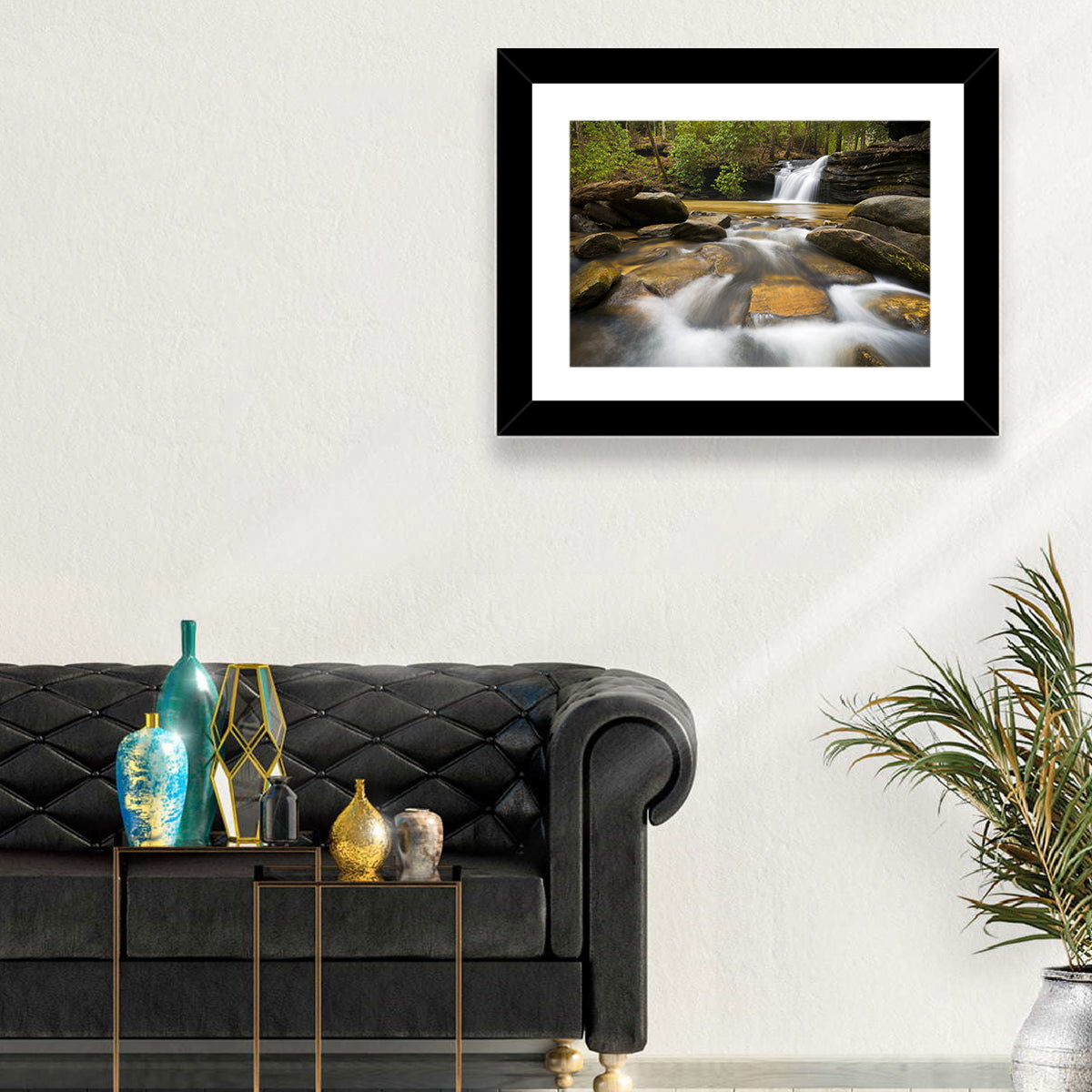 South Carolina Forest Waterfall Wall Art in a room, landscape