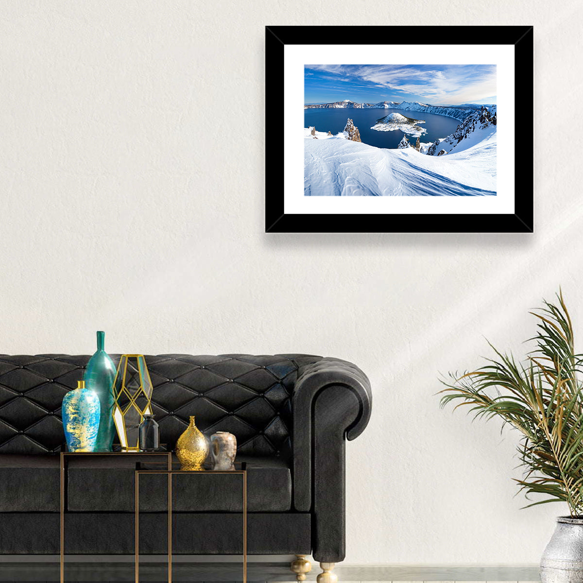 Crater Lake with Wizard Island Wall Art in a room, landscape
