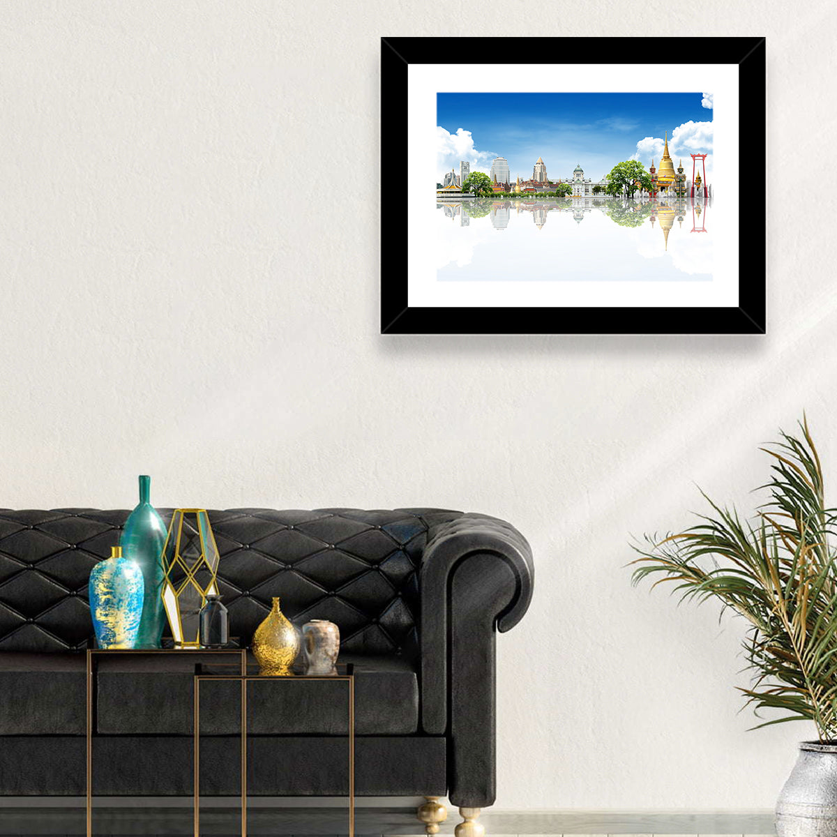 Bangkok Landmarks Reflection Scene Wall Art in a room, landscape