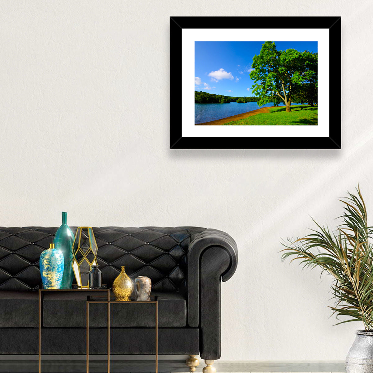 Lake Ippeki Solitary Tree Wall Art in a room, landscape