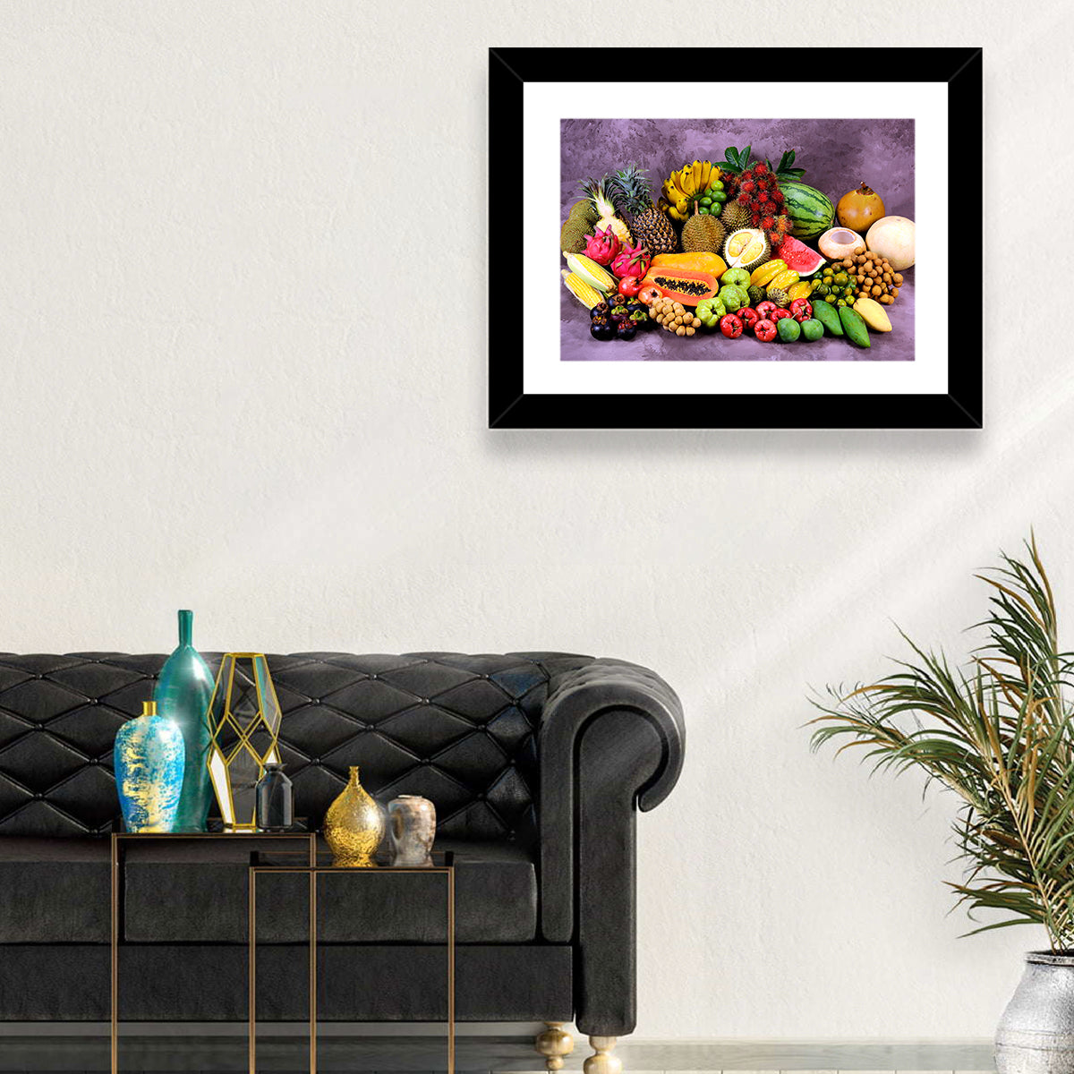 Tropical Fruit Still Life Wall Art in a room, landscape