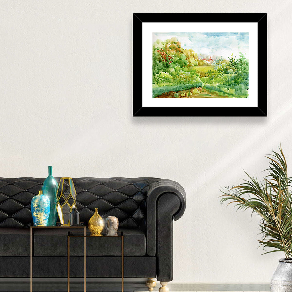 Red Steeple Village Watercolor Wall Art