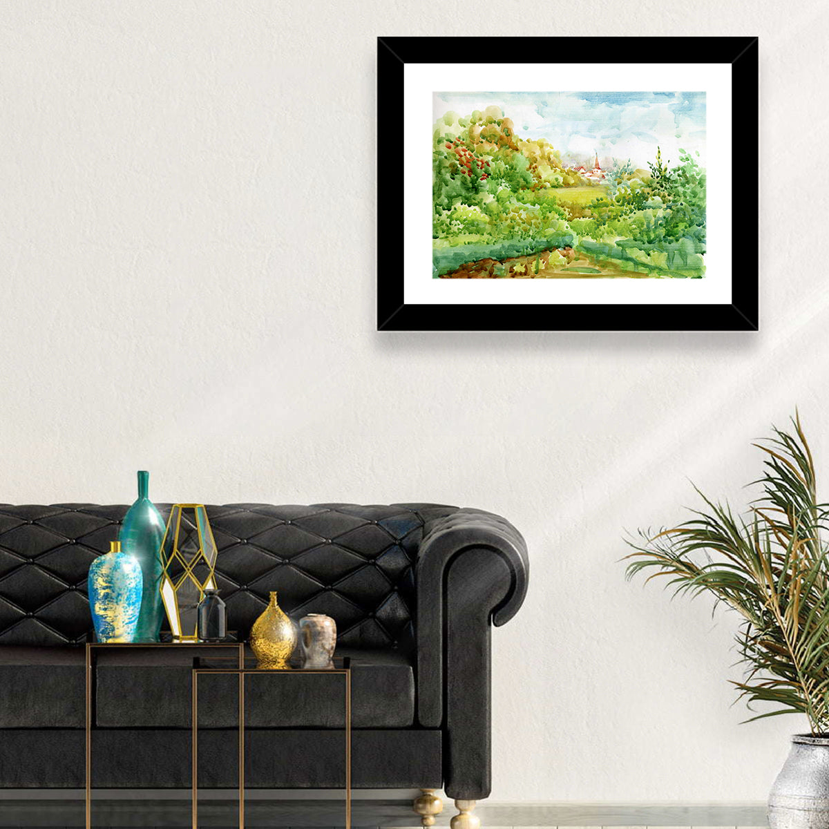 Red Steeple Village Watercolor Wall Art