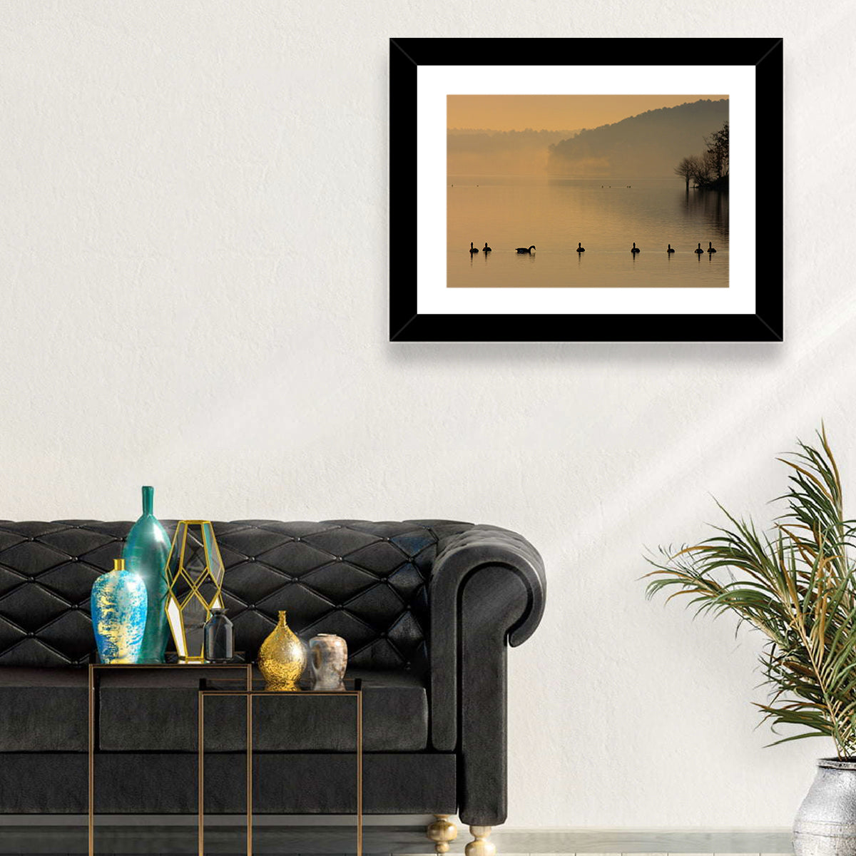 Lake Degray Geese Silhouette Wall Art in a room, landscape