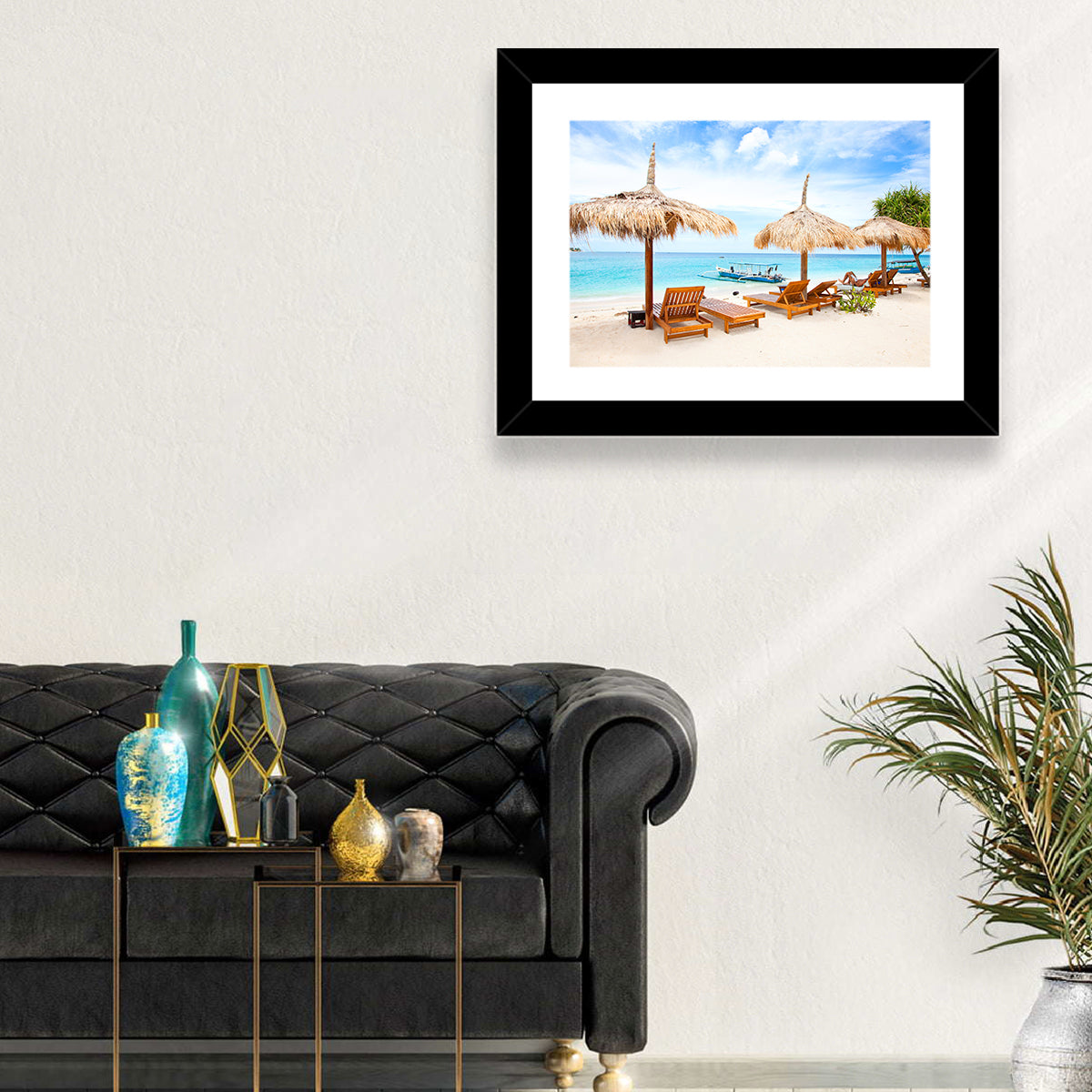 Gili Meno Beach with Thatched Umbrellas Wall Art in a room, landscape