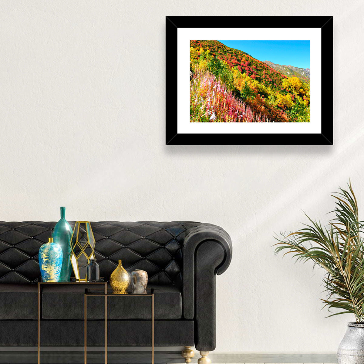 Svaneti Autumn Mountain Landscape Wall Art in a room, landscape