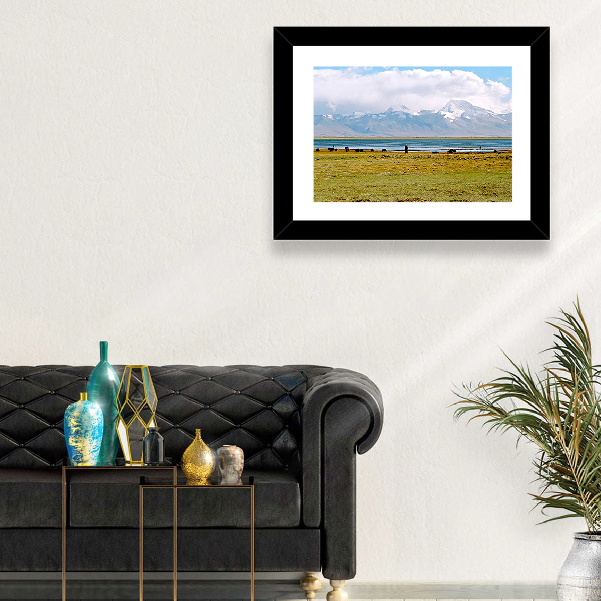 Mount Kailash from Lake Manasarovar Wall Art in a room, landscape