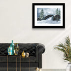 Snowy Stone Bridge in Winter Forest Wall Art