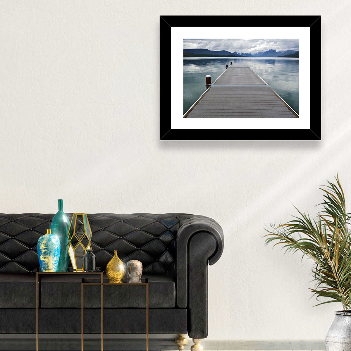 Lake Mcdonald Wooden Dock Wall Art in a room, landscape