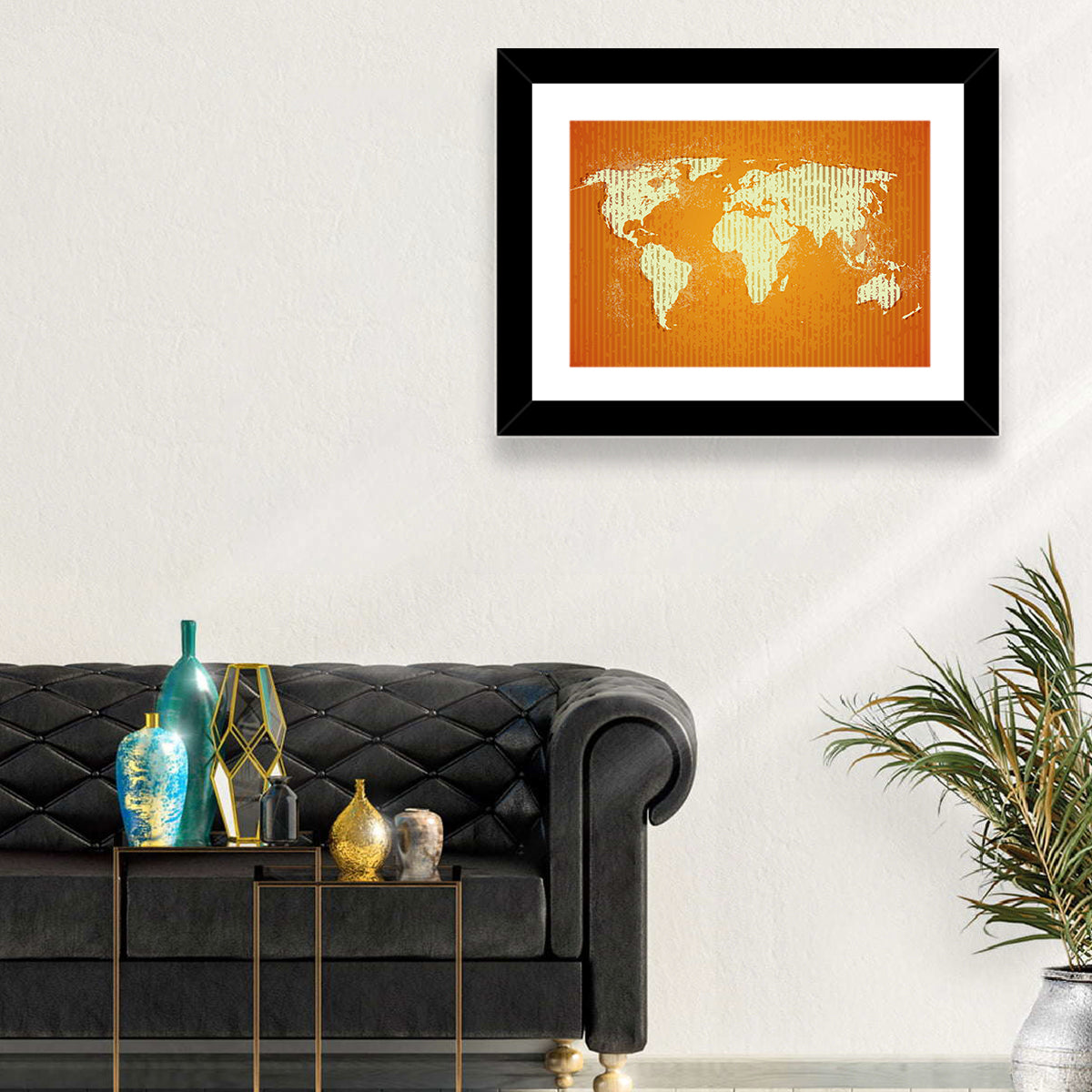 Vintage Orange World Map Wall Art