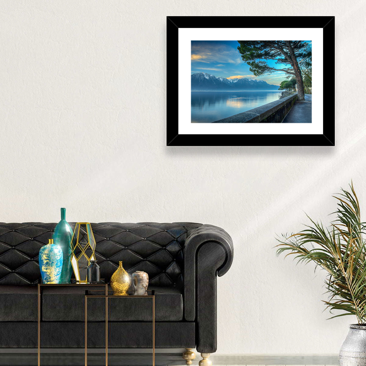 Lake Geneva View from Montreux Wall Art in a room, landscape