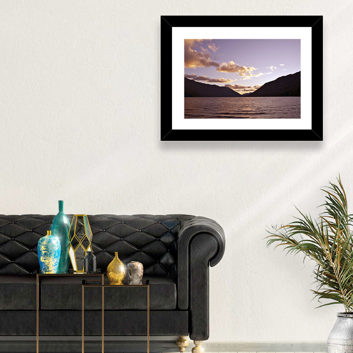 Purple Sunset Over Lake Crescent Wall Art in a room, landscape