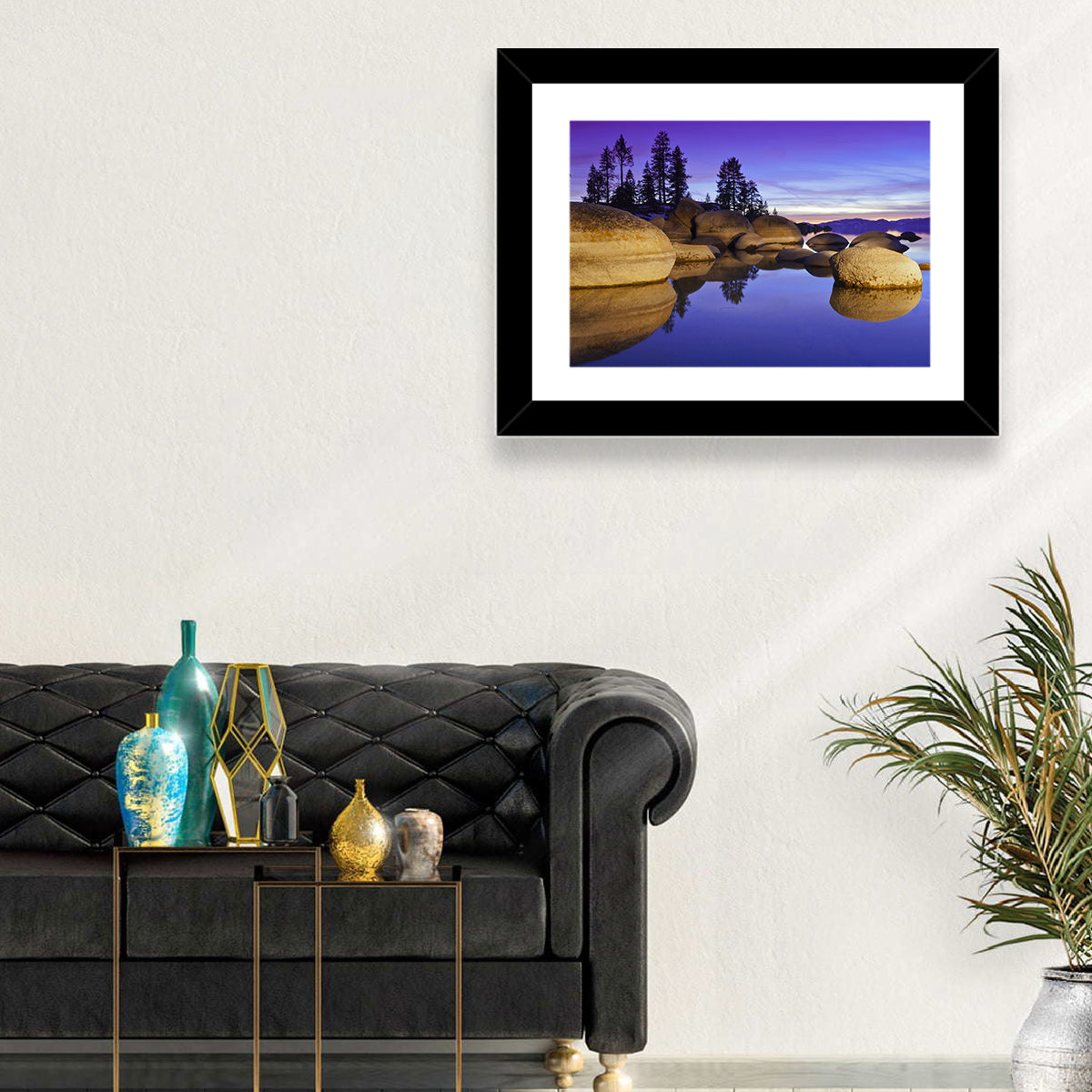Lake Tahoe Twilight Wall Art in a room, landscape
