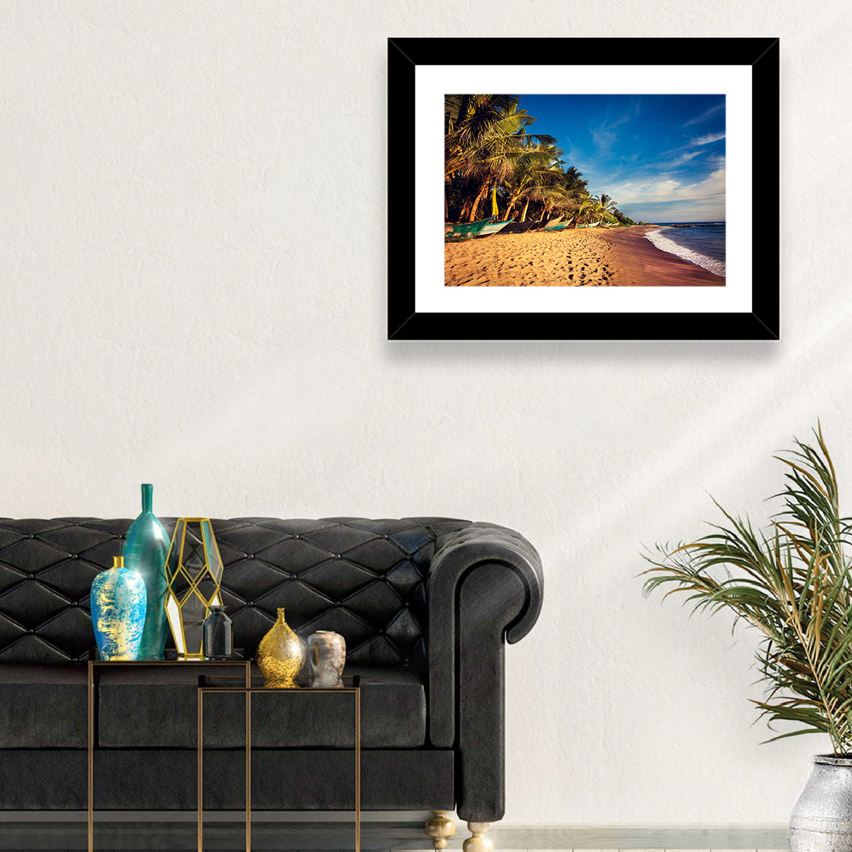 Mirissa Beach Morning Light Wall Art in a room, landscape