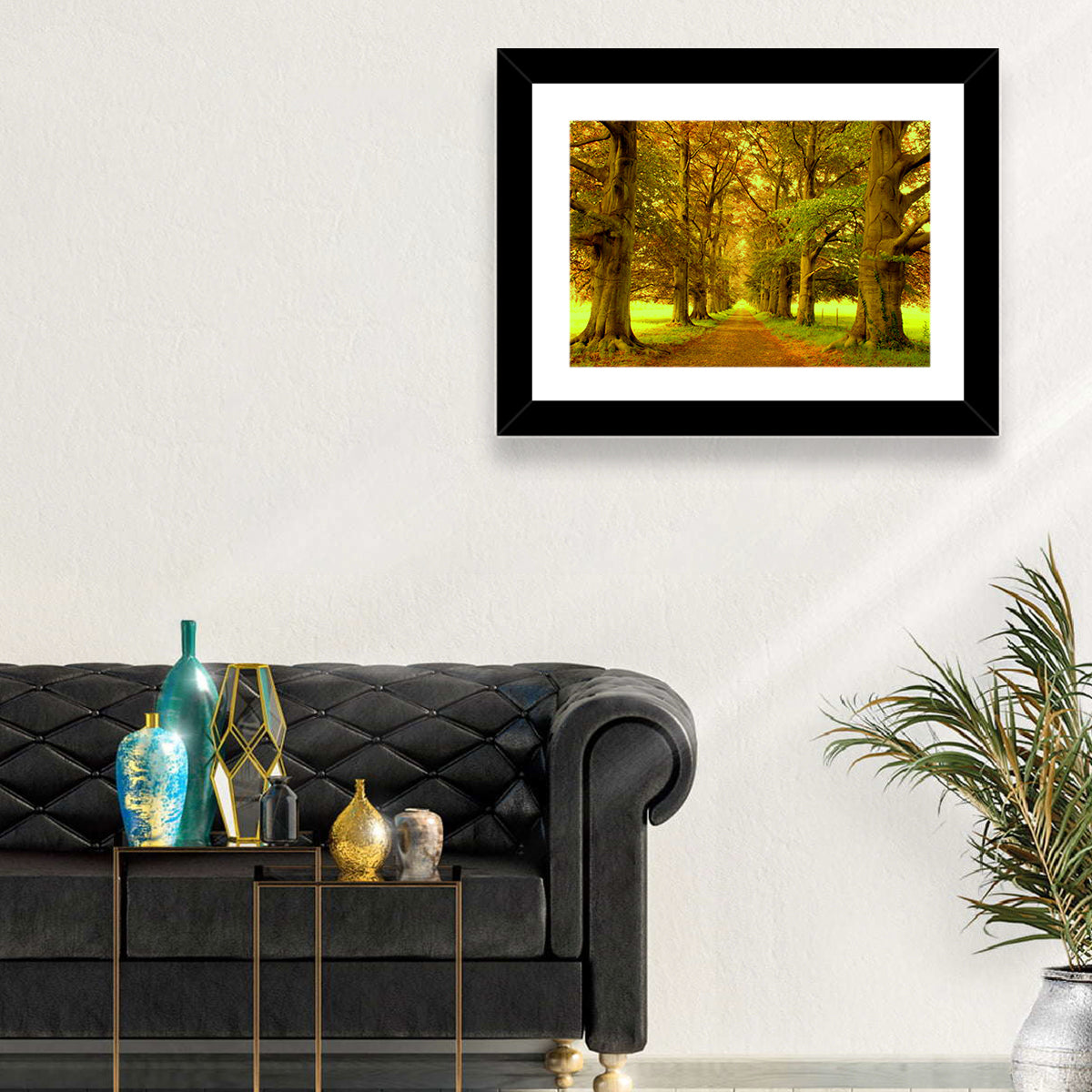Beech Tree Lane at Golden Hour Wall Art in a room, landscape