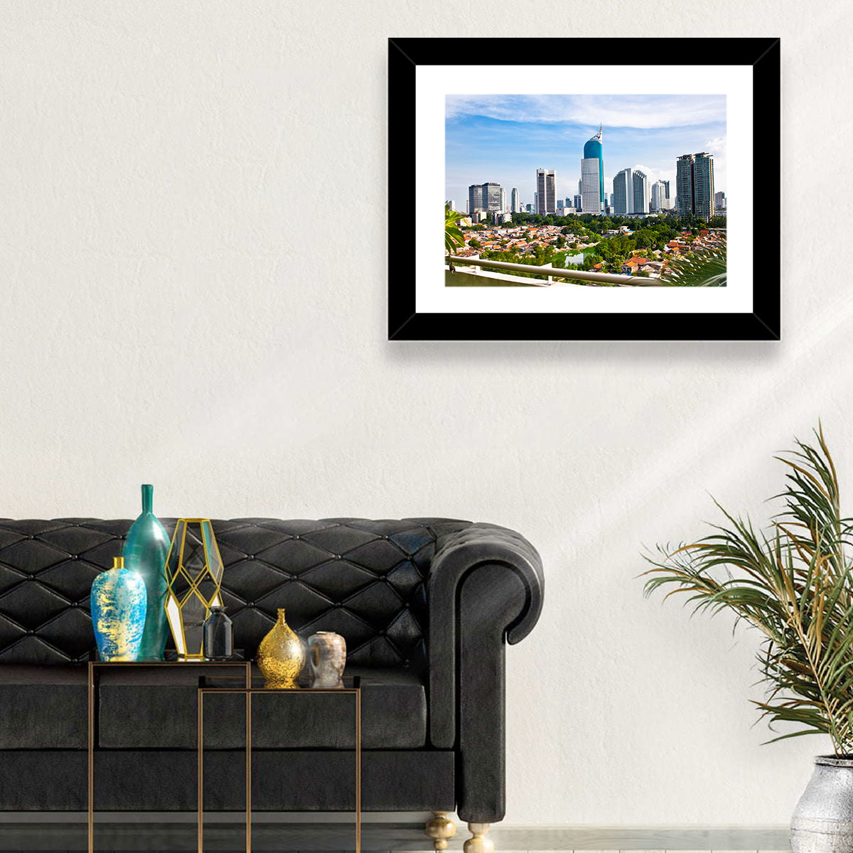 Jakarta Skyline with Wisma 46 Wall Art in a room, landscape