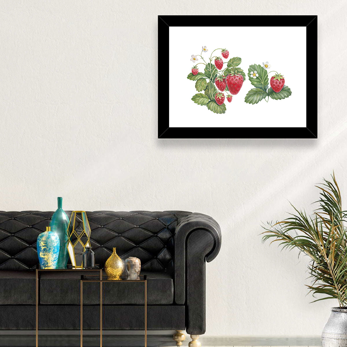 Fresh Strawberry Botanical Illustration Wall Art in a room, landscape