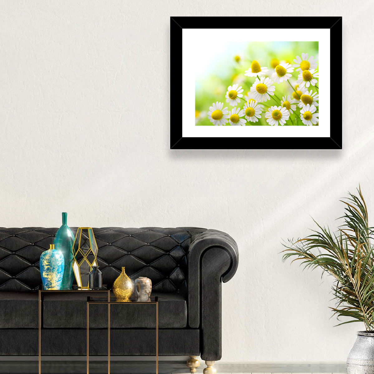 Chamomile Close-up Wall Art in a room, landscape