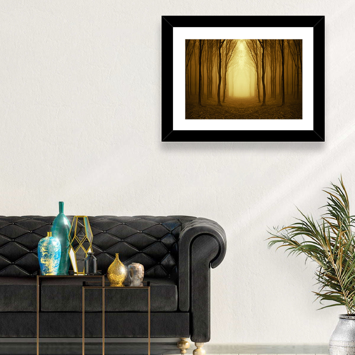 Lonely Forest Path Wall Art in a room, landscape