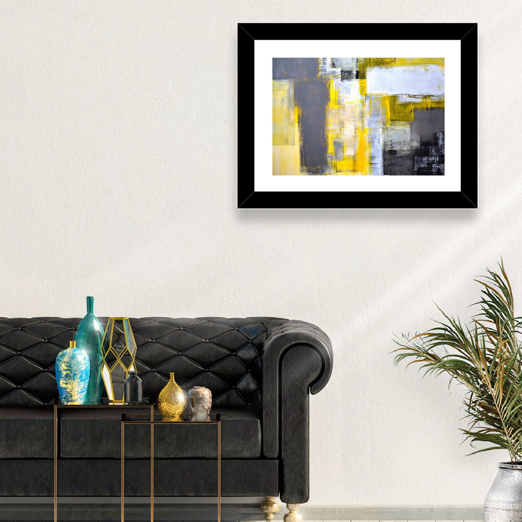 Yellow and Gray Color Block Abstract Wall Art