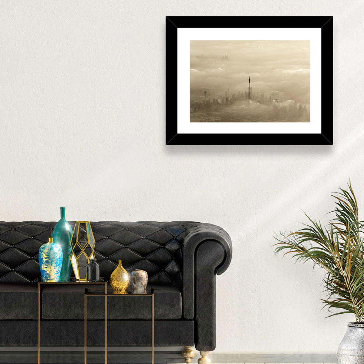 Dubai Haze Over Burj Khalifa Wall Art in a room, landscape