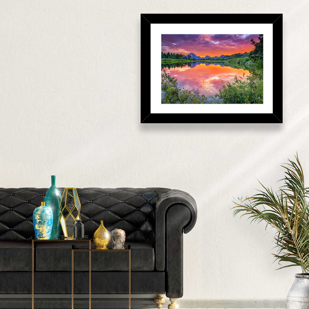 Oxbow Bend Sunset Wall Art in a room, landscape