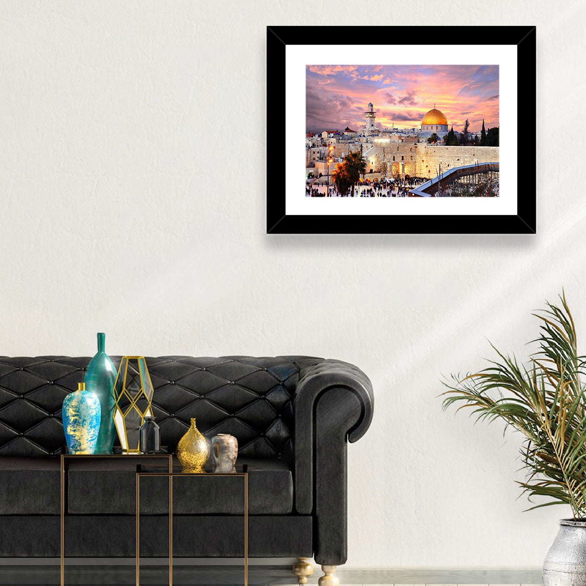 Jerusalem Old City Sunset Wall Art in a room, landscape