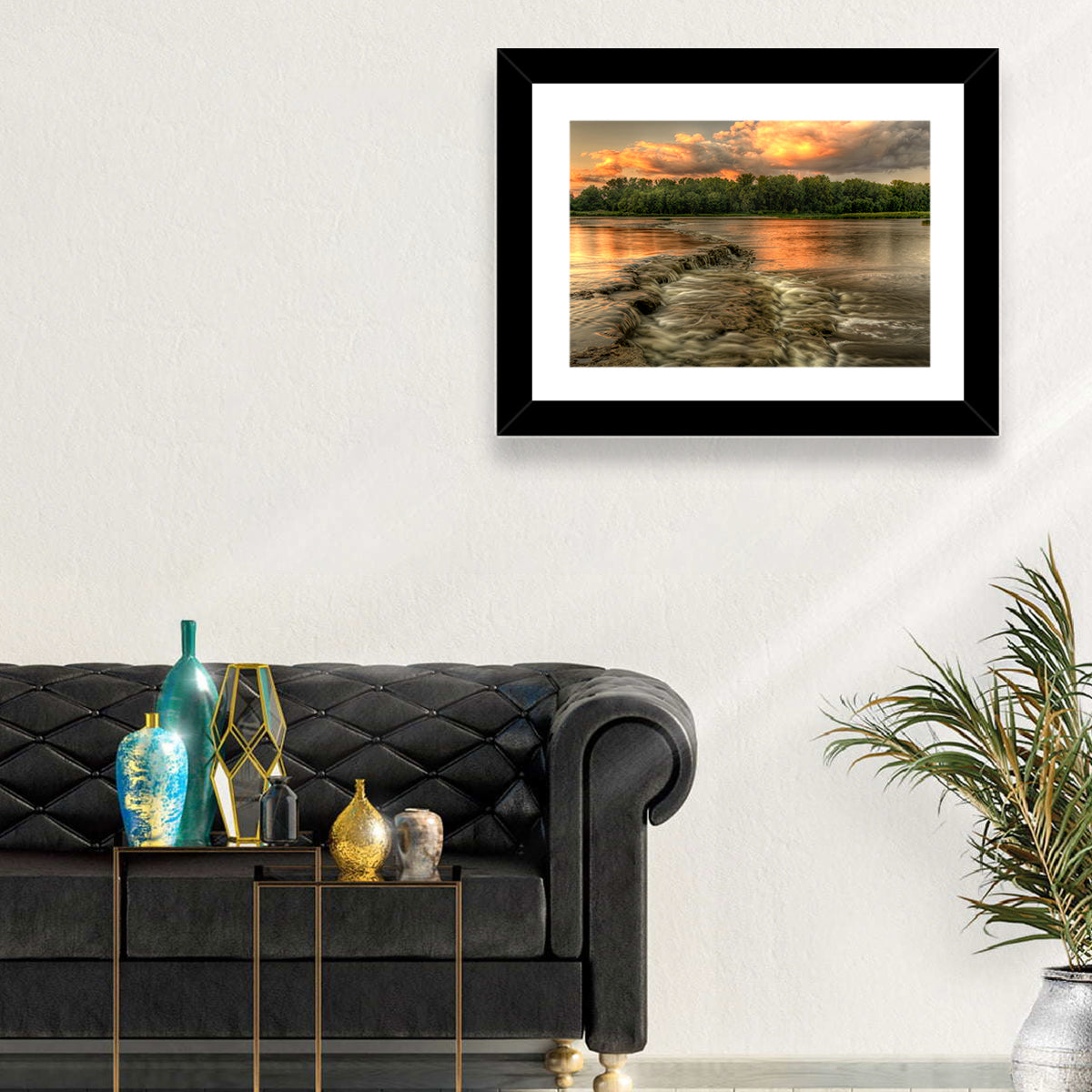 Maumee River Sunset Wall Art in a room, landscape