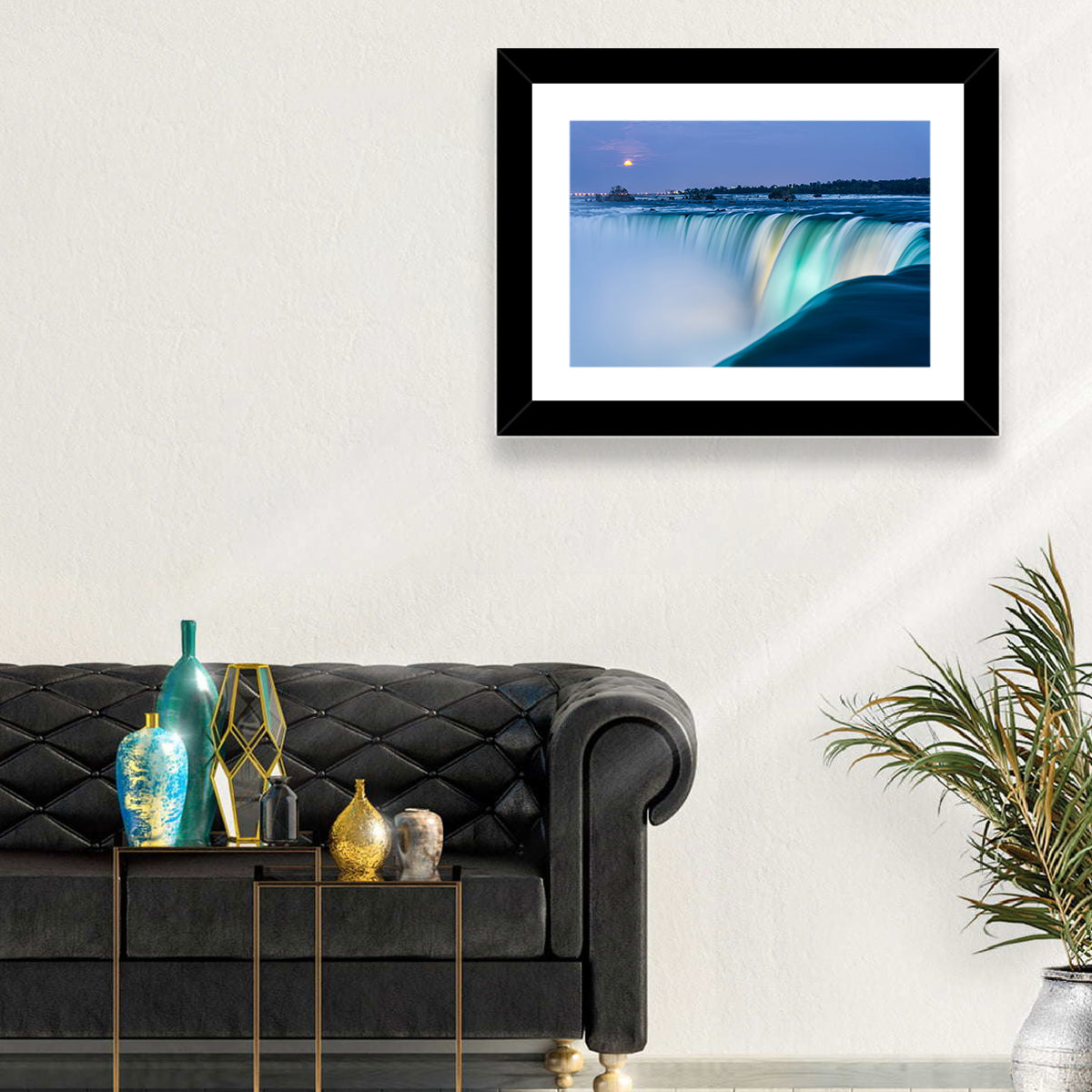 Horseshoe Falls by Moonlight Wall Art in a room, landscape