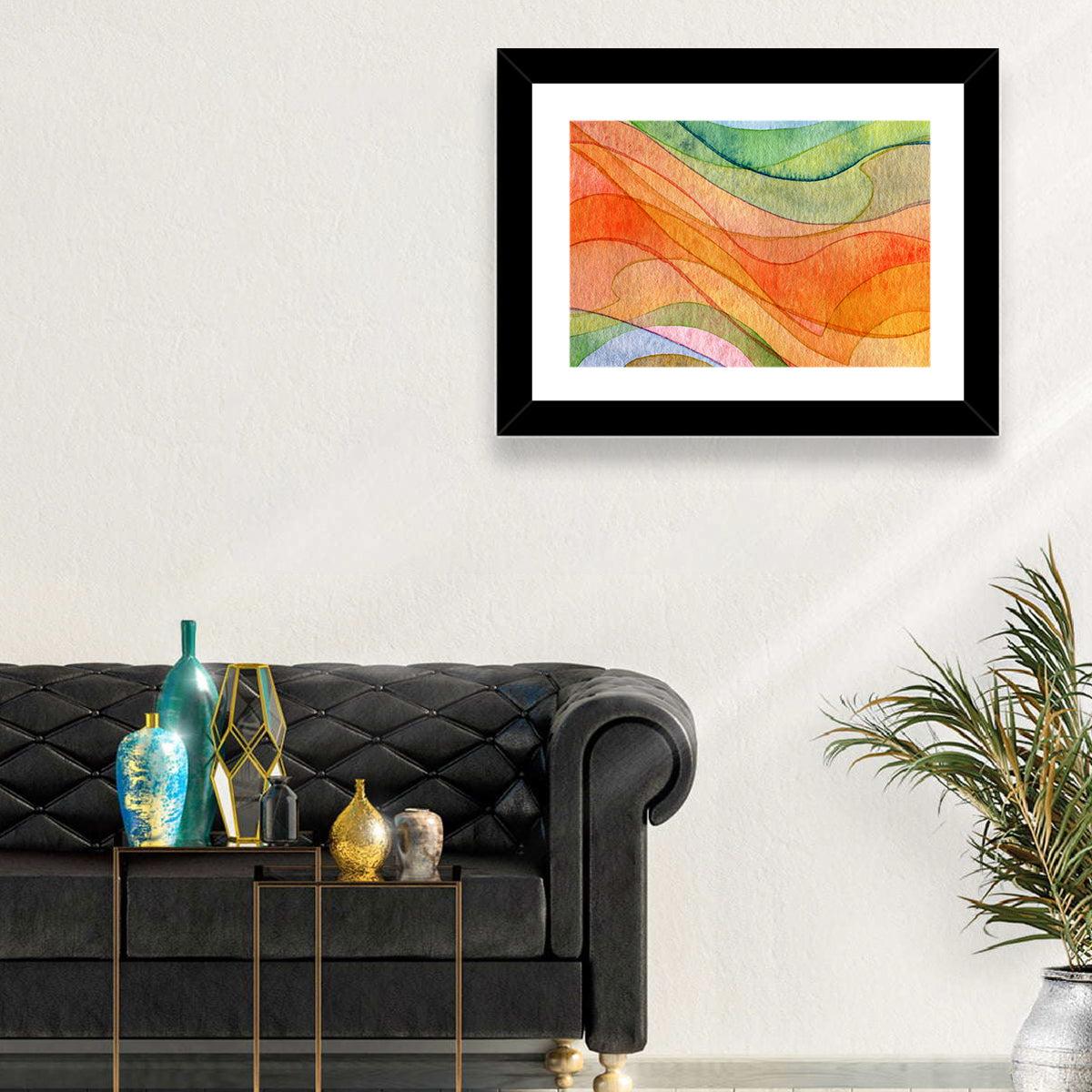 Flying Waves Abstract Wall Art in a room, landscape