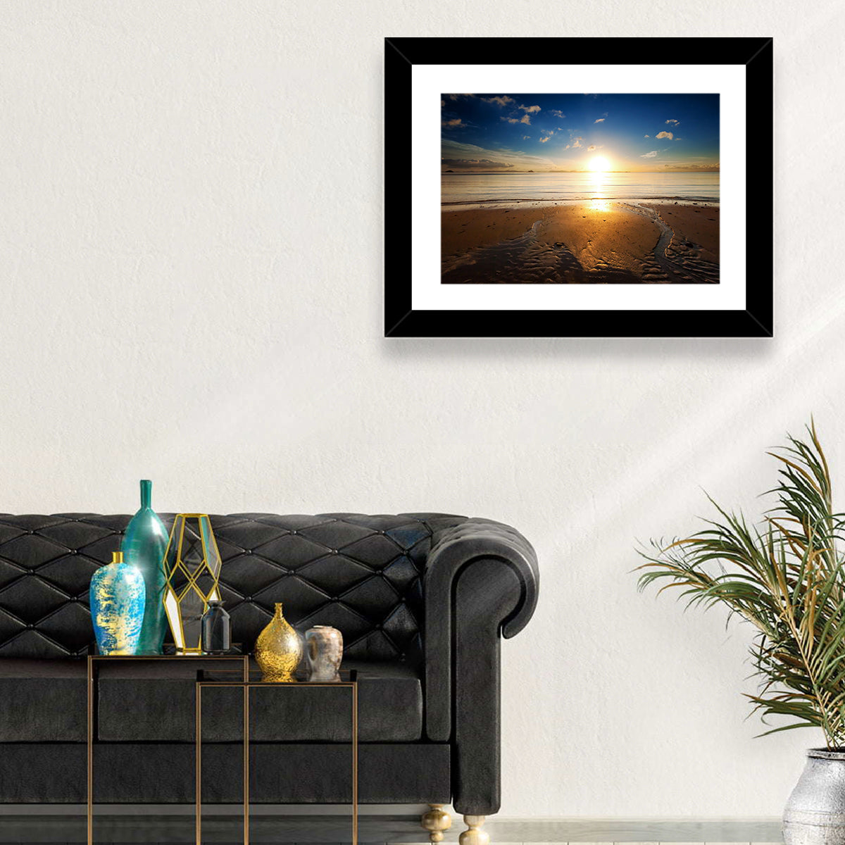Sunrise Over Rippling Sand Wall Art in a room, landscape